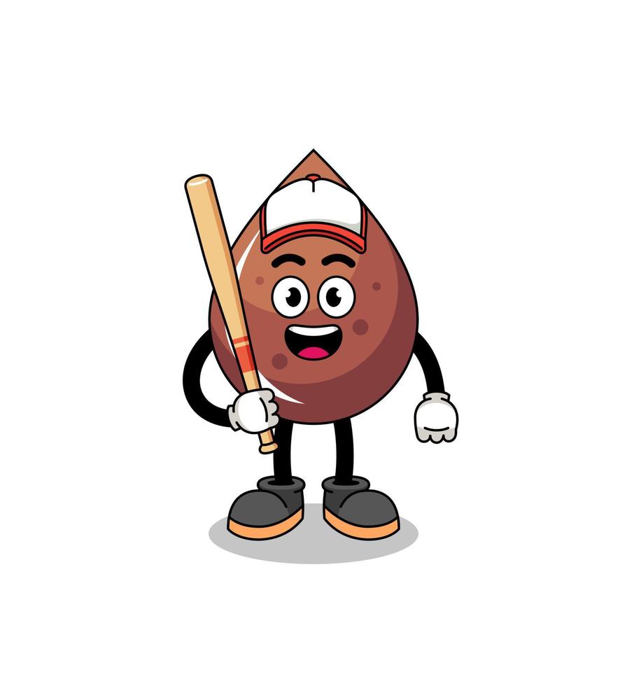 caricatura de mascota de gota de chocolate como jugador de béisbol vector