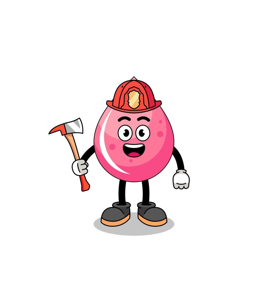 Cartoon mascot of strawberry juice firefighter vector