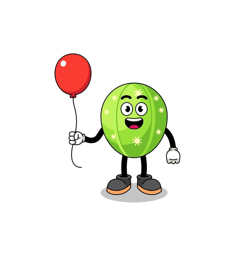 Cartoon of cactus holding a balloon vector