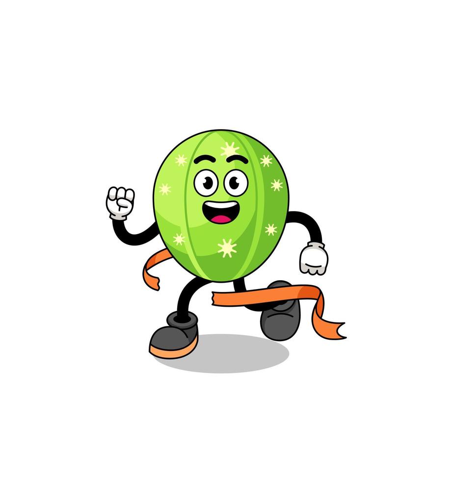 Mascot cartoon of cactus running on finish line vector