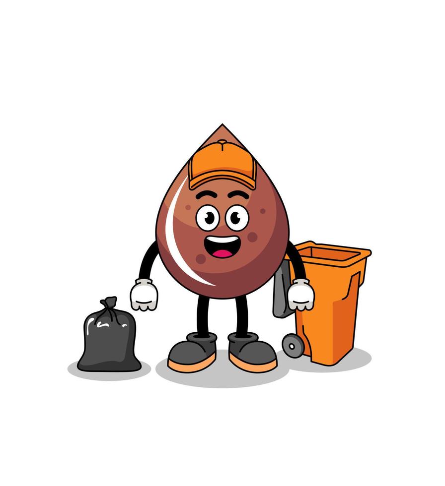 Illustration of chocolate drop cartoon as a garbage collector vector