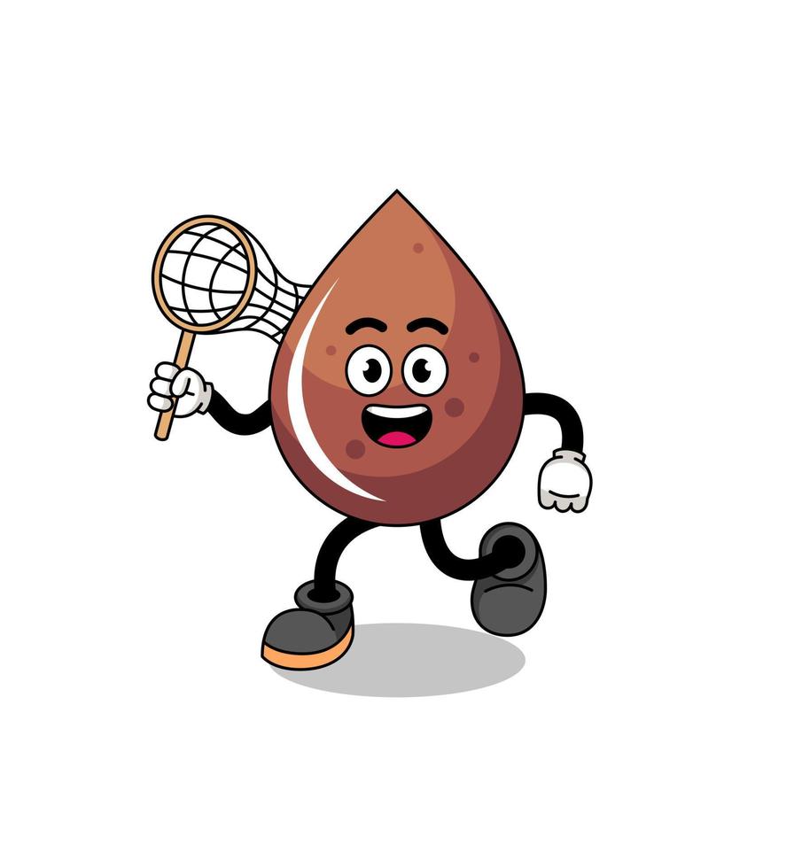 Cartoon of chocolate drop catching a butterfly vector