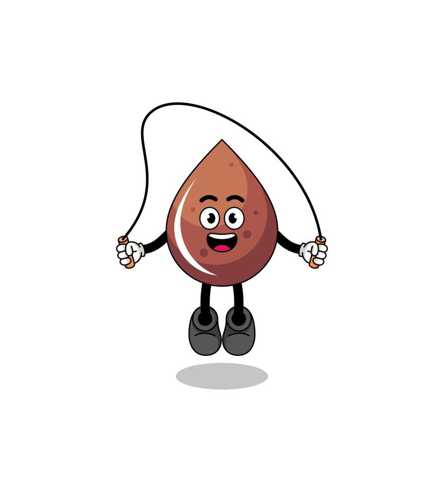 chocolate drop mascot cartoon is playing skipping rope vector