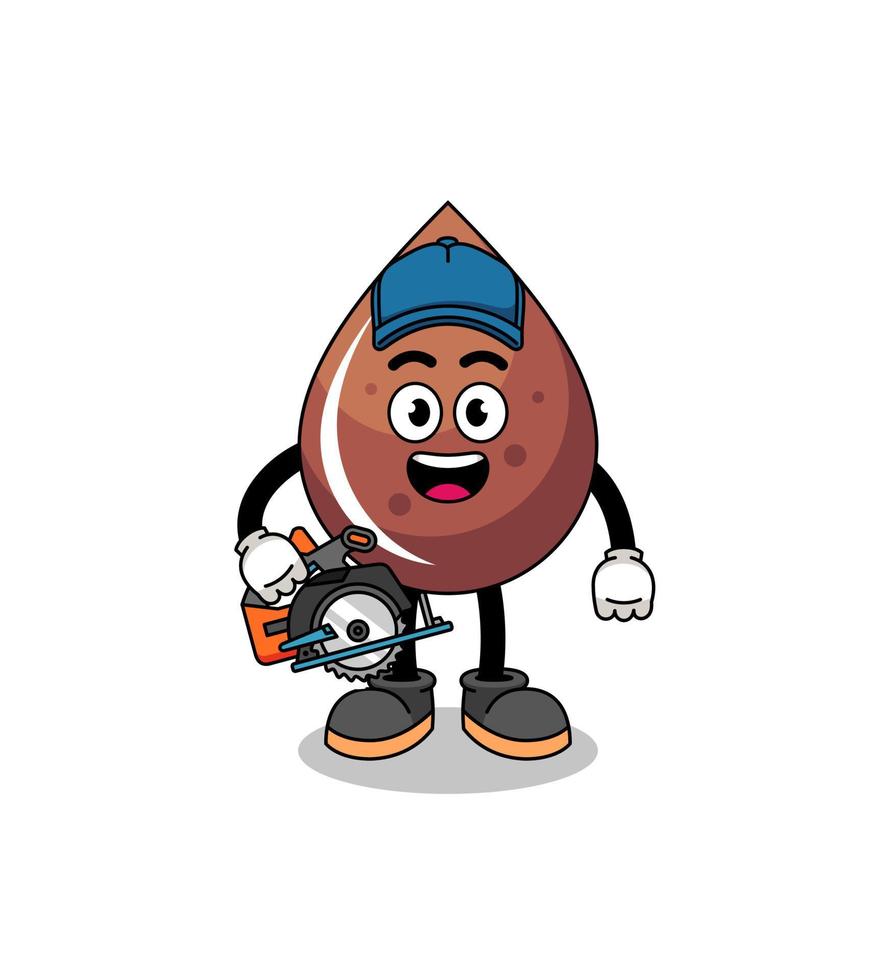 Cartoon Illustration of chocolate drop as a woodworker vector