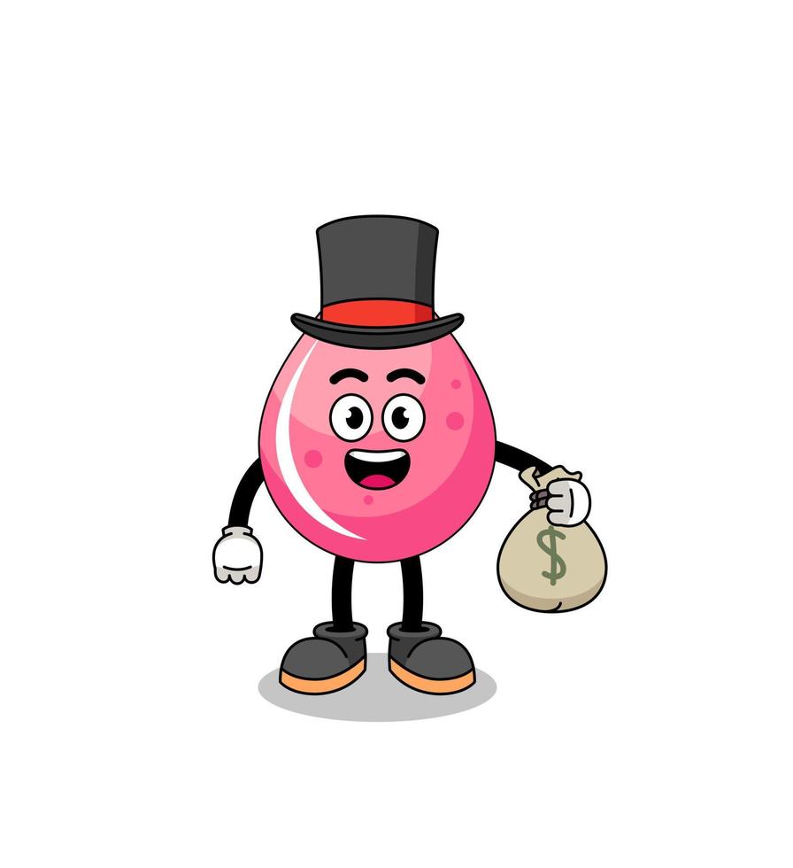 strawberry juice mascot illustration rich man holding a money sack vector