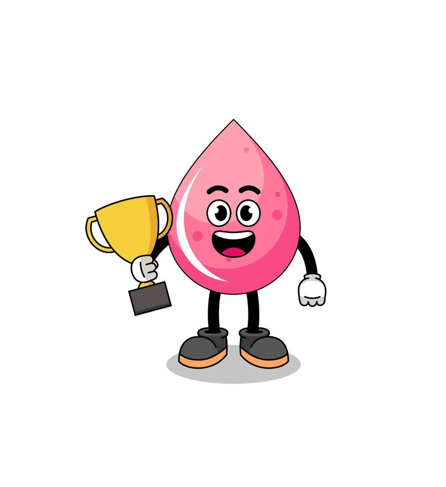 mascota de dibujos animados de jugo de fresa sosteniendo un trofeo vector