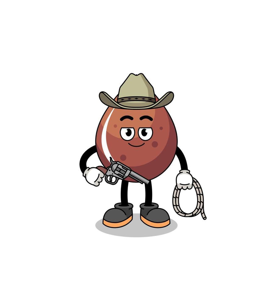 mascota de personaje de gota de chocolate como vaquero vector