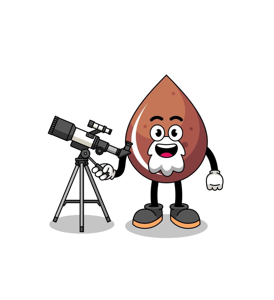 Illustration of chocolate drop mascot as an astronomer vector