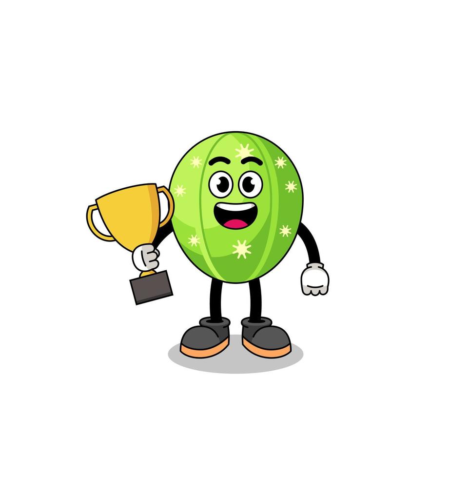 Cartoon mascot of cactus holding a trophy vector