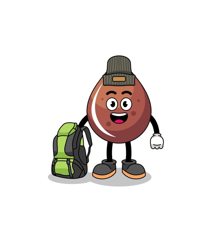 Illustration of chocolate drop mascot as a hiker vector