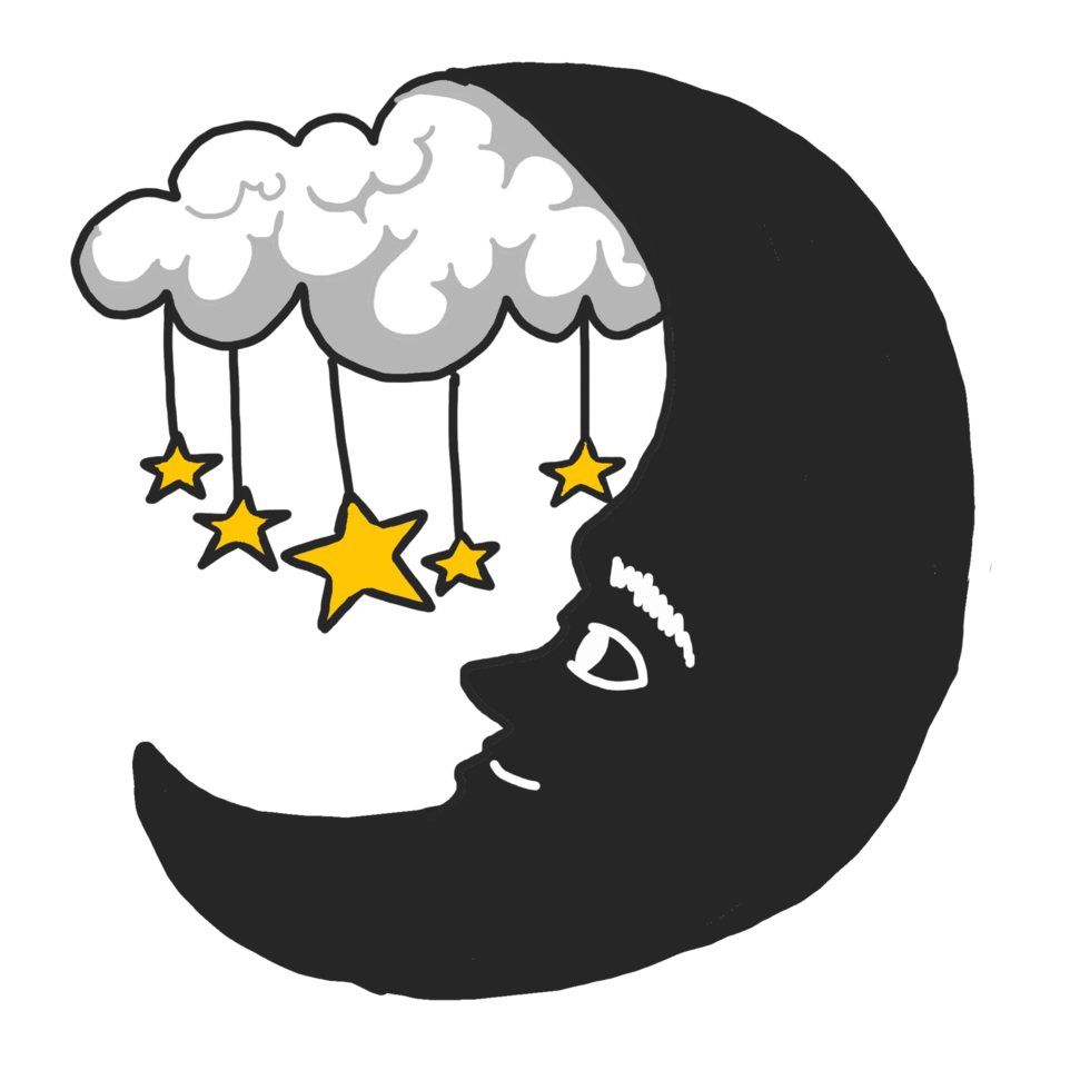 Sleeping Crescent Theme with Stars and Clouds png