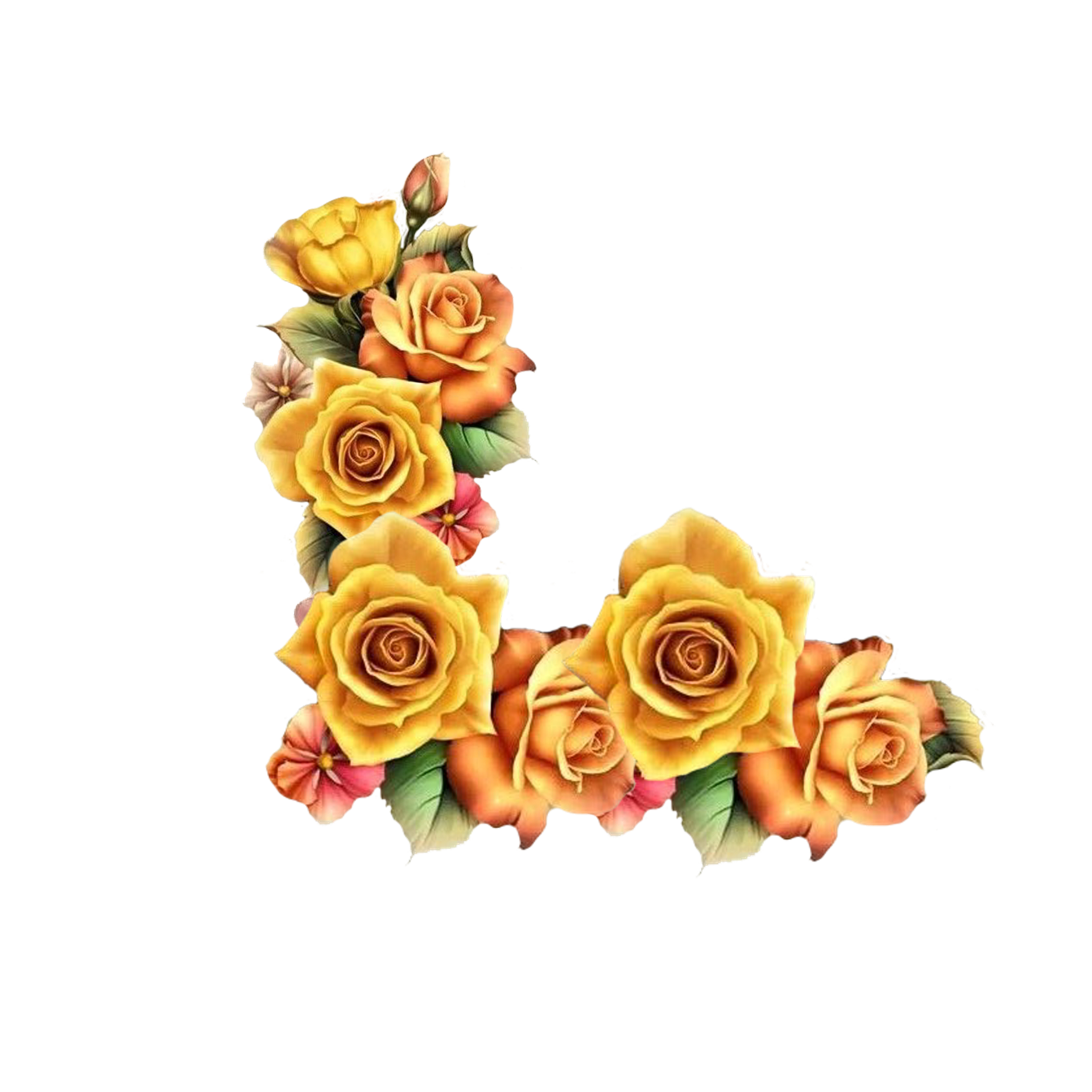 Yellow and Pink Rose Watercolor Flower Corner Bouquet with Leaf