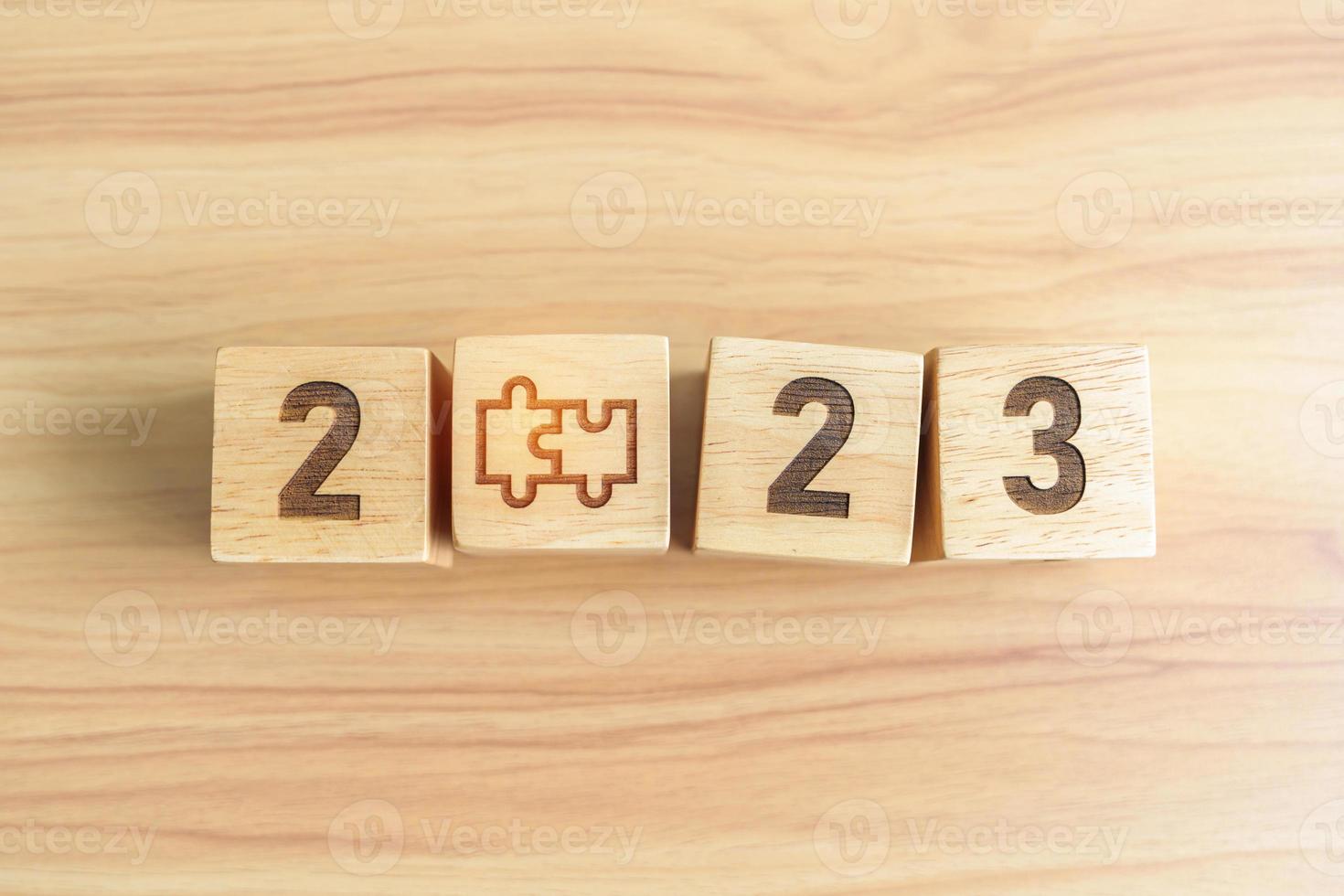 2023 block with jigsaw puzzle icon. Business Process, Team, teamwork, Goal, mission, Resolution, strategy, plan, Action, partnership, cooperation , brainstorm and New Year start photo