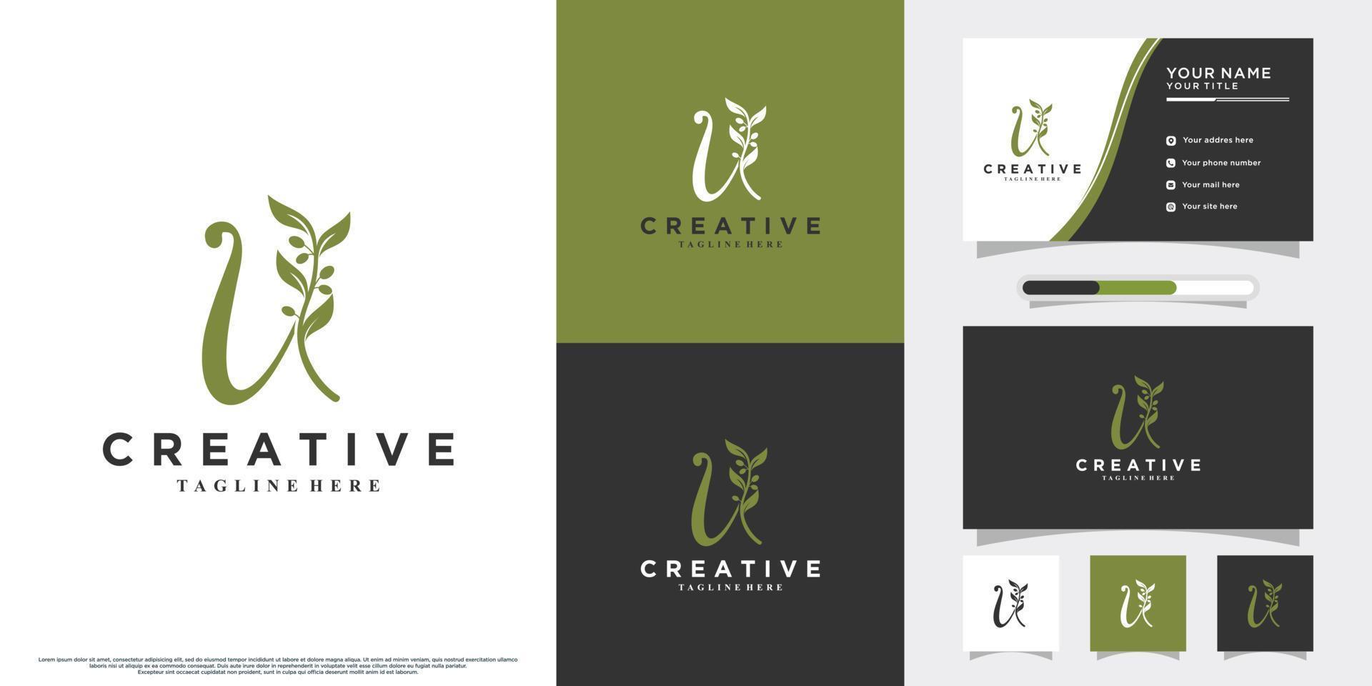 Monogram initial u and olive logo design with unique concept and business card vector