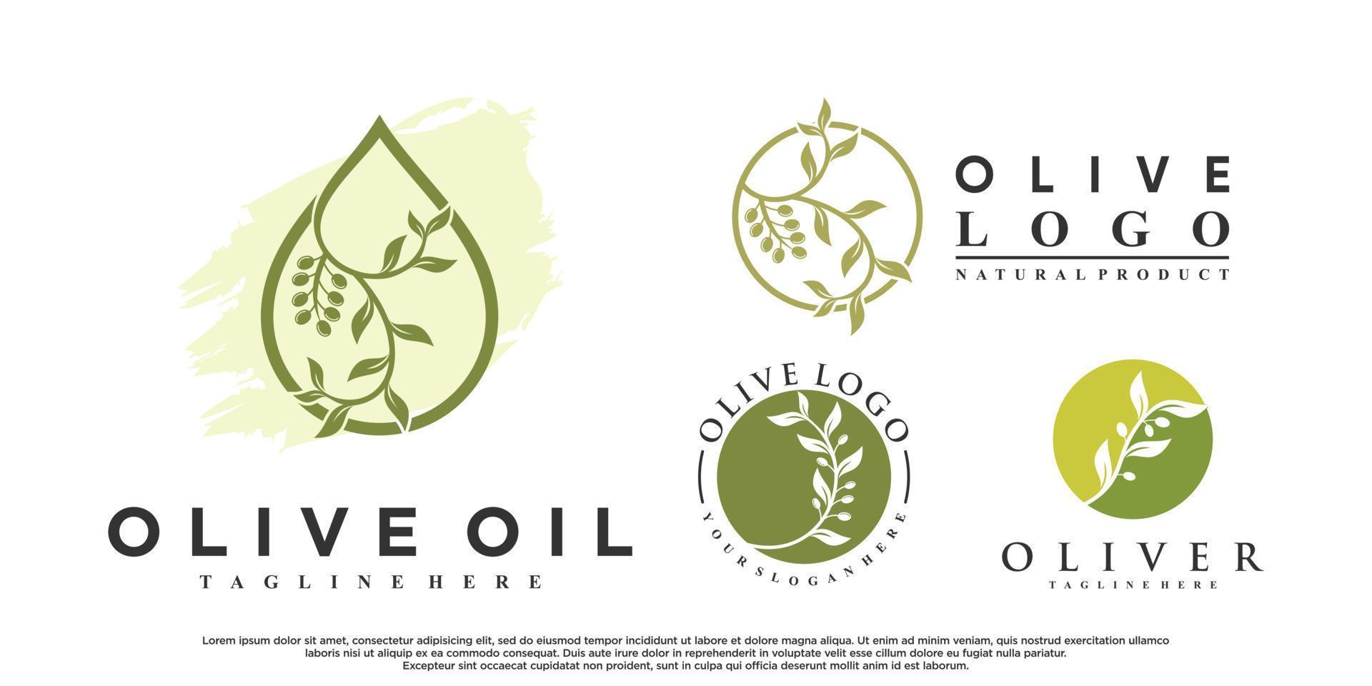 paquete de diseño de logotipo de aceite de oliva con vector premium de concepto creativo