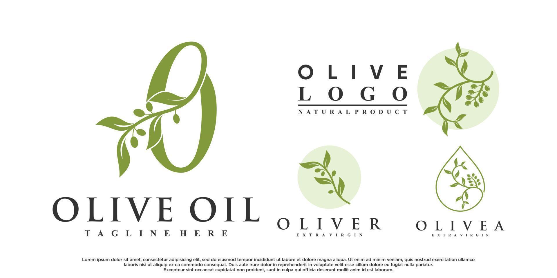 paquete de diseño de logotipo de aceite de oliva con vector premium de concepto creativo