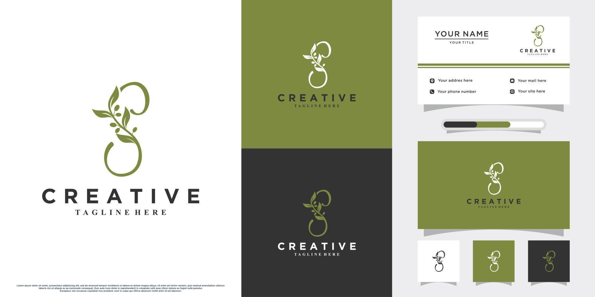 Monogram initial s and olive logo design with unique concept and business card vector