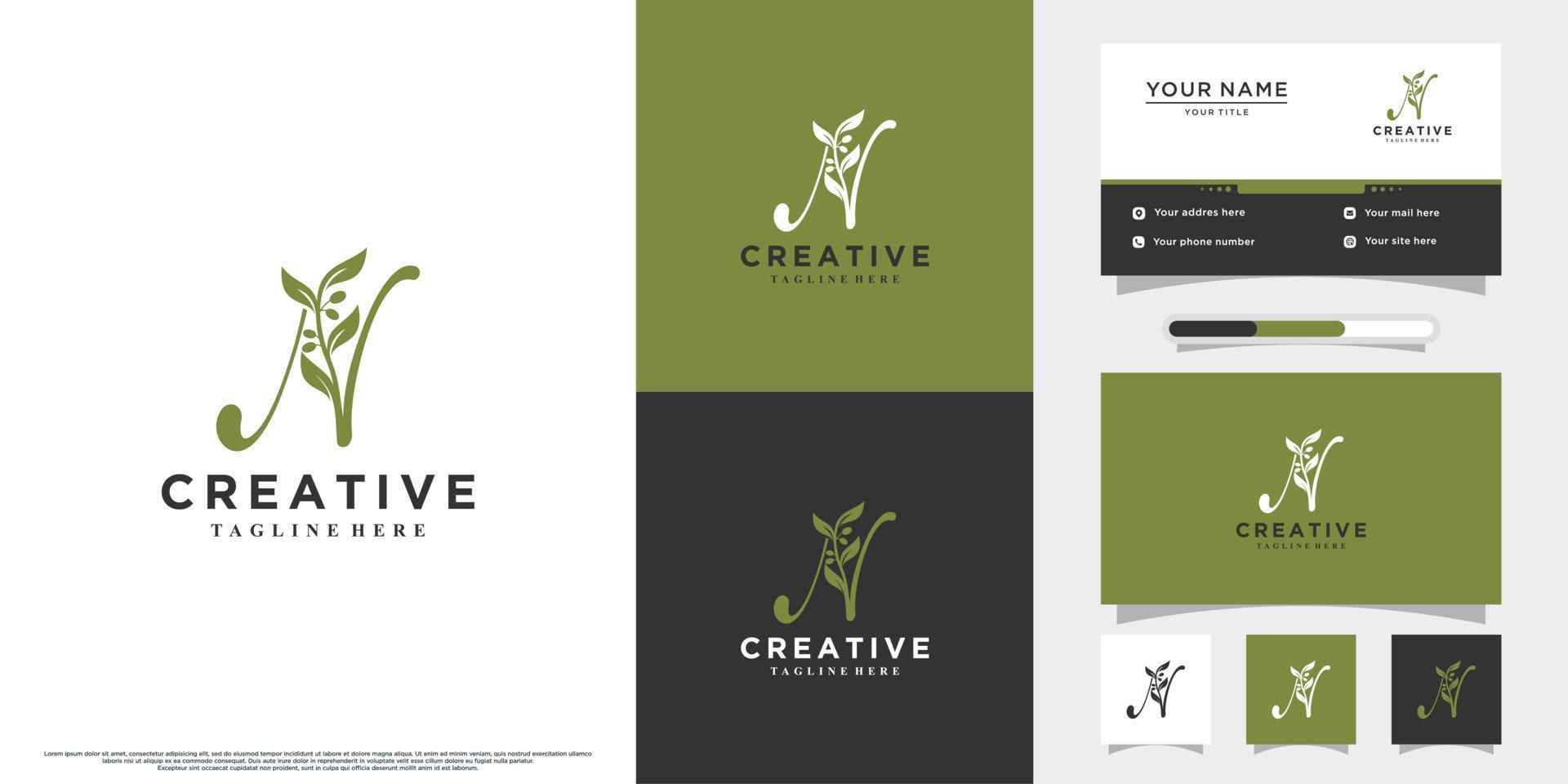 Monogram initial n and olive logo design with unique concept and business card vector