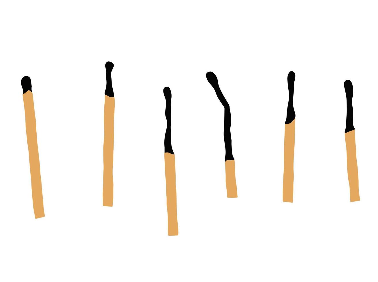 Burnt match. Set for lighting fire. New and charred wooden stick. vector