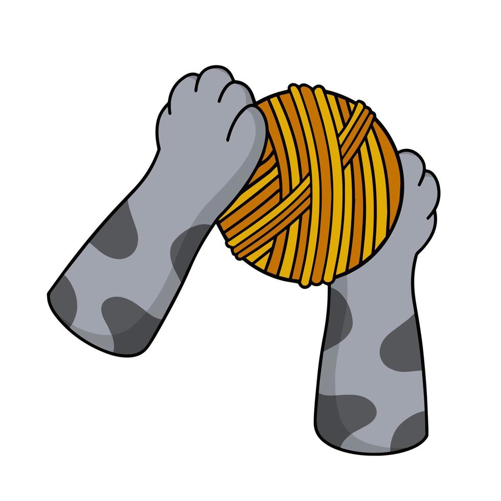 Cat paw hold skein of woolen threads. vector