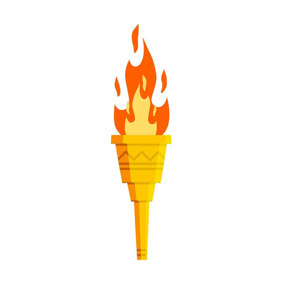 antorcha con fuego. Llama olímpica. símbolo griego de las competiciones deportivas. el concepto de luz y conocimiento. ilustración de dibujos animados plana vector