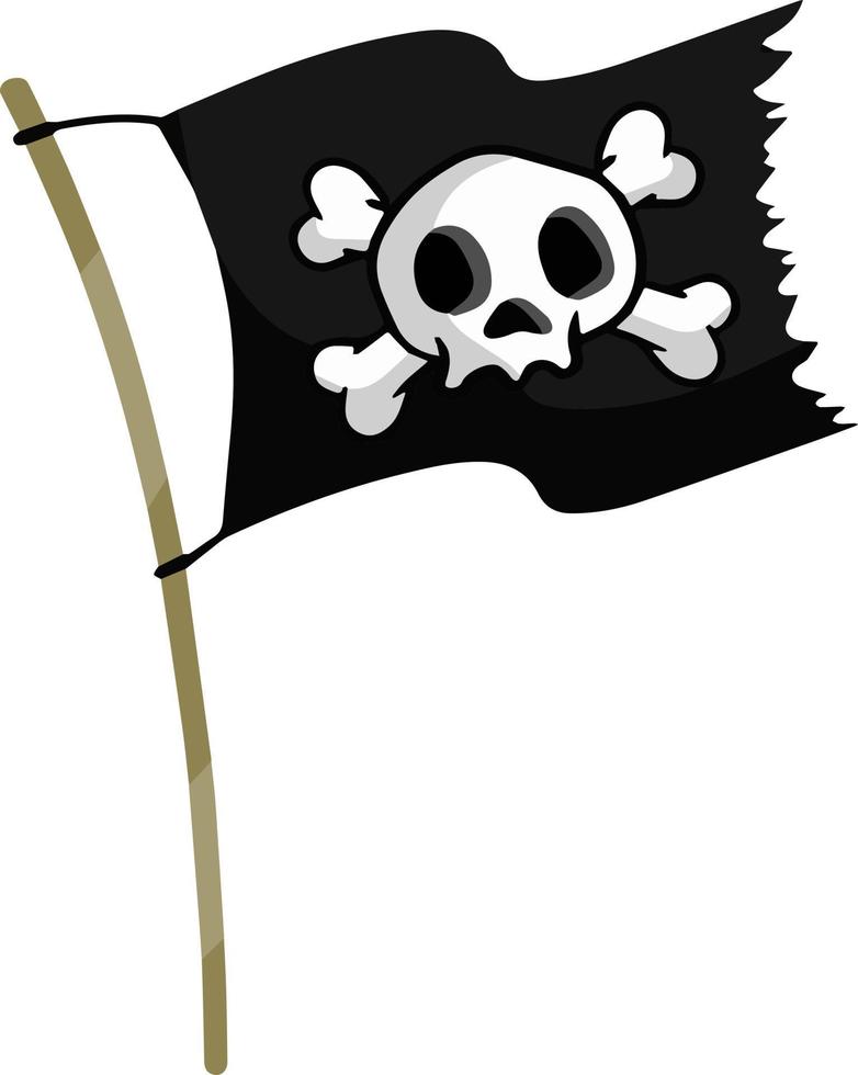 bandera pirata. cráneo y huesos en cinta negra. elemento de la muerte. emblema y símbolo de robo y ladrón. ilustración plana de dibujos animados. bandera pirata vector