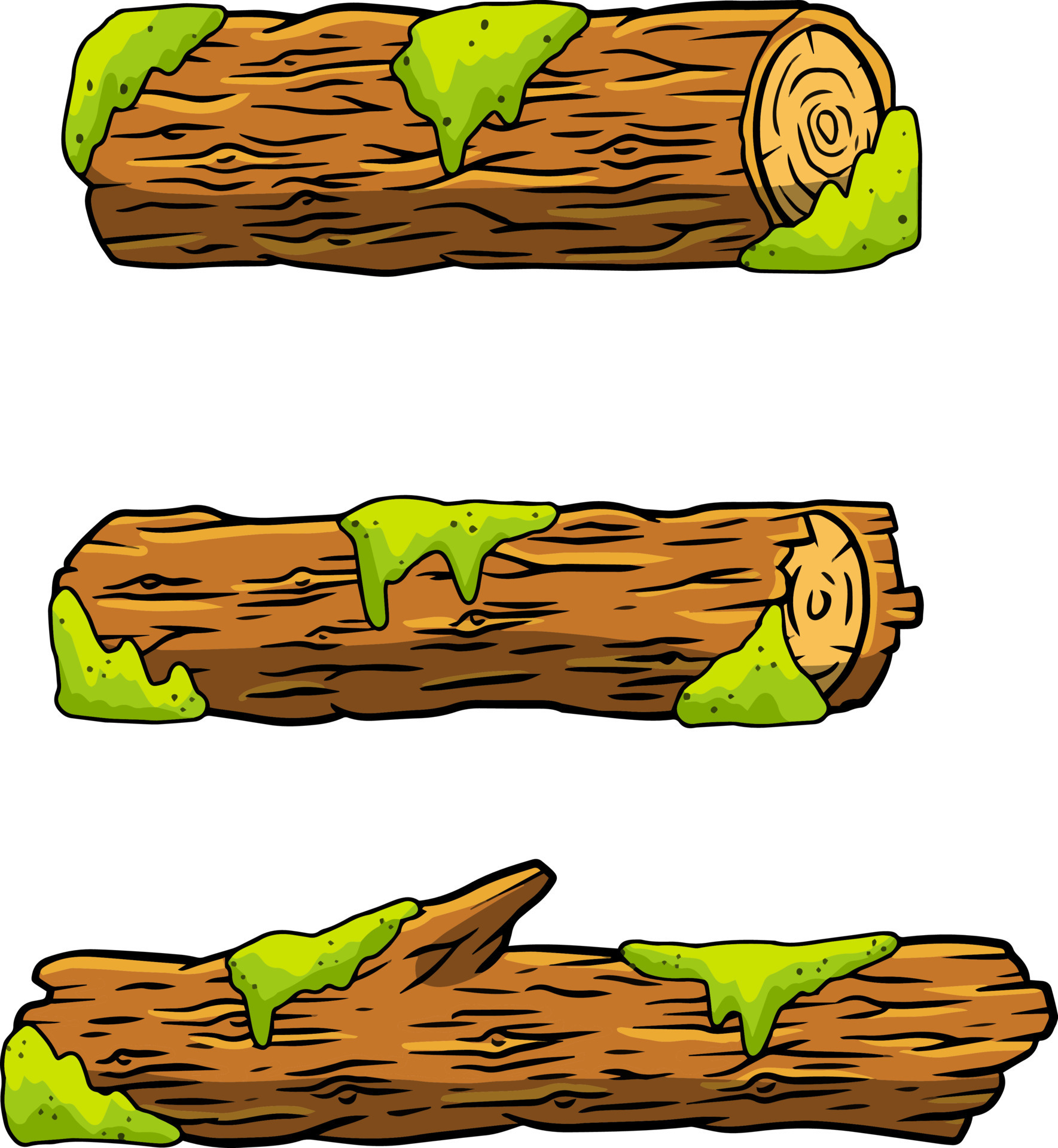 Vector brown log with green moss. Building wood material, natural element. Environment of forest. Set of cartoon illustration 13994651 Vector Art at Vecteezy Vector brown log with green moss. Building wood material, natural element. Environment of forest. Set of cartoon illustration 13994651 Vector Art at Vecteezy