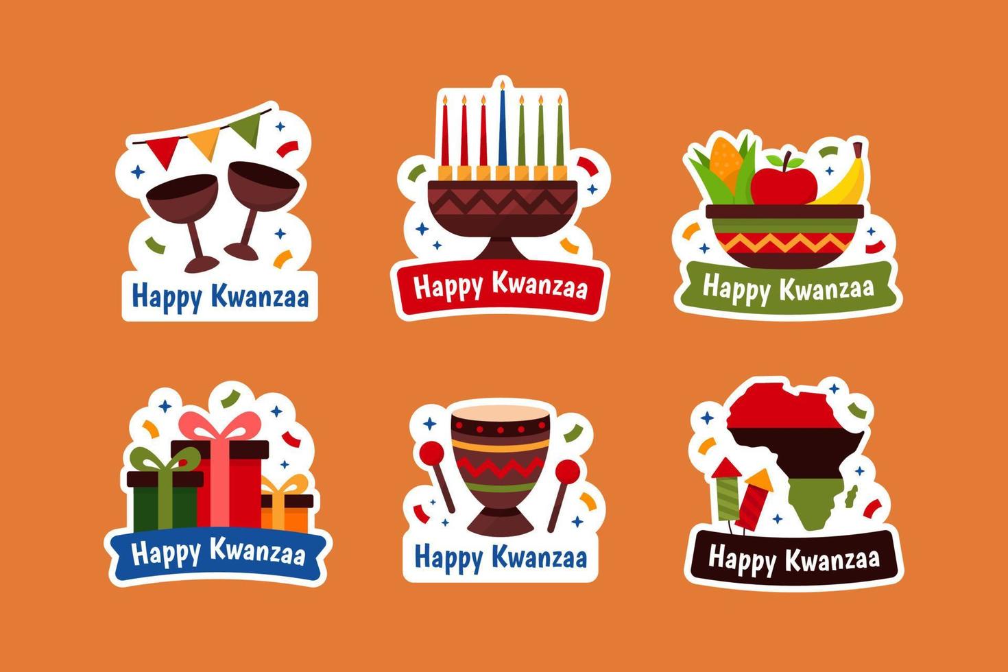 conjunto de colección de pegatinas de celebración feliz kwanzaa vector