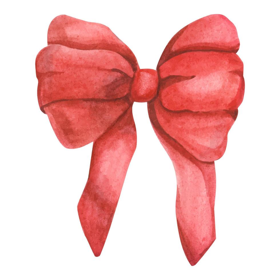 Watercolor red bow. Hand-drawn gift bow. Beautiful excellent design for any purpose. Isolated on a white background vector