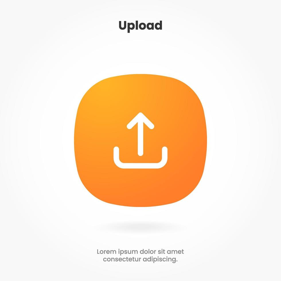 3D orange upload download button icon. Upload icon. Down arrow bottom side symbol. Click here button. Save cloud icon push button for UI UX, website, mobile application. vector