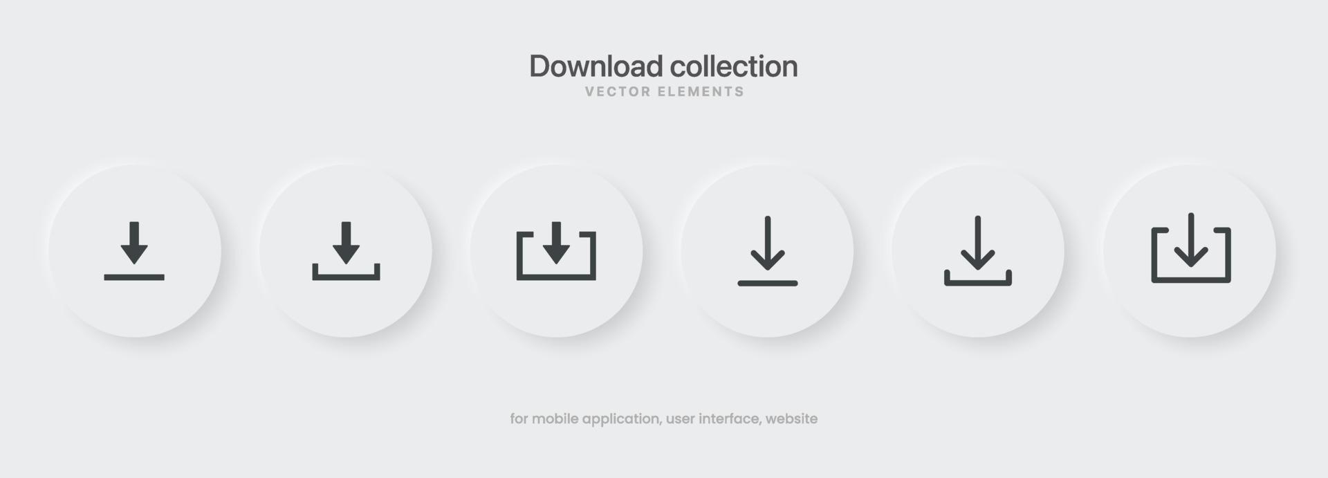 3D black download upload button icon. Upload icon. Down arrow bottom side symbol. Click here button. Save cloud icon push button for UI UX, website, mobile application. vector