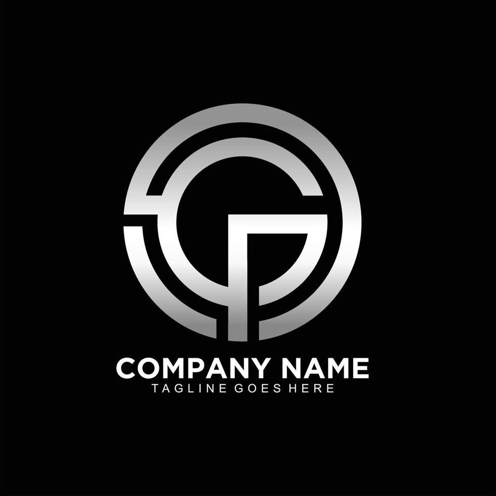 Gp or GPO initial logo design in grayscale logo vector