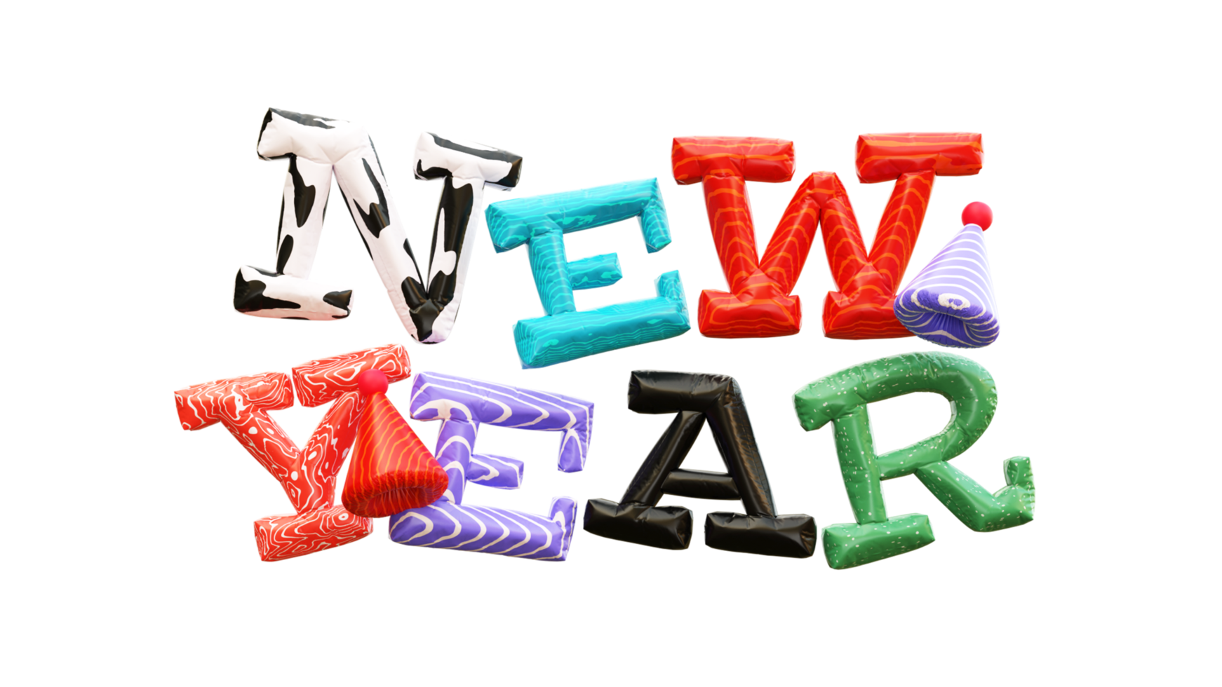 New Year colorfull 3d text png