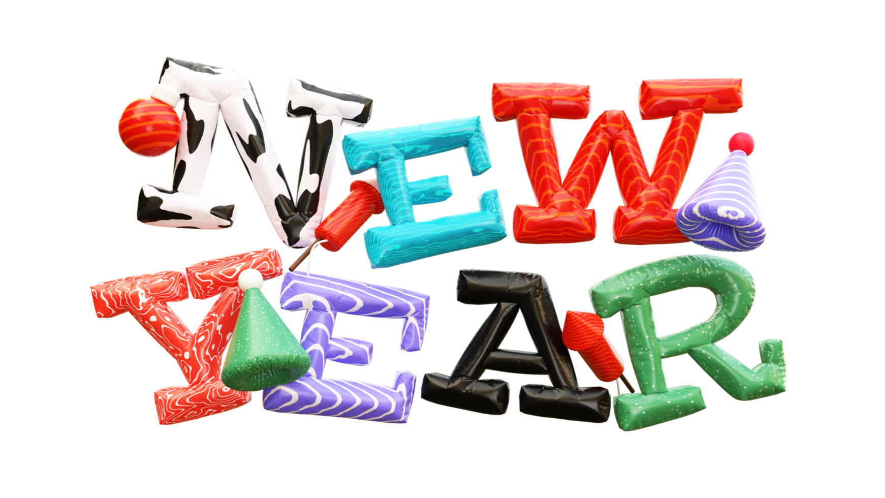 New Year colorfull 3d text png