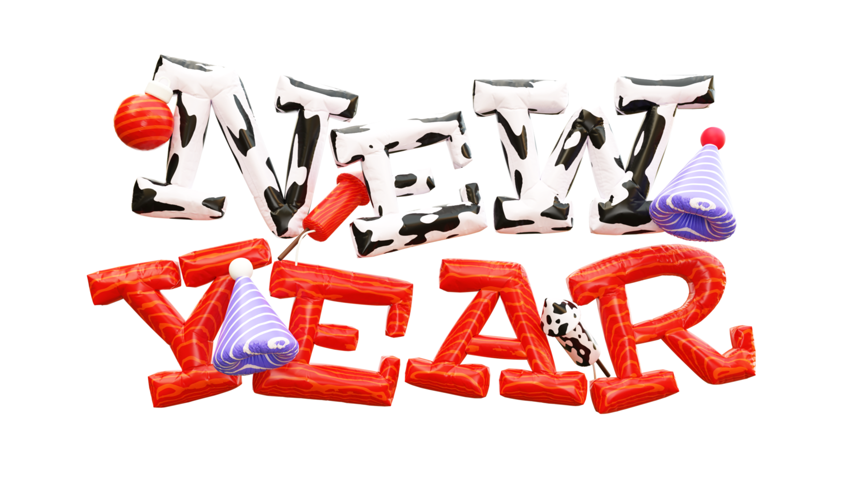 New Year colorfull 3d text png