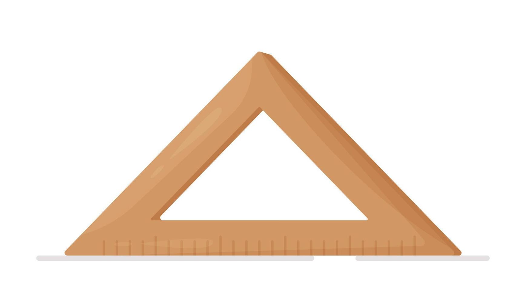 Wooden square triangle insulated on white background. Vector illustration of school supplies. Centimeter ruler.