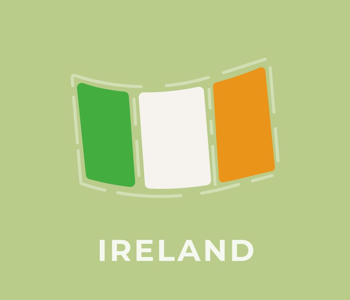 The flag of Ireland on a green background. Vector illustration of yellow-white-green flag. Ireland, Europe.