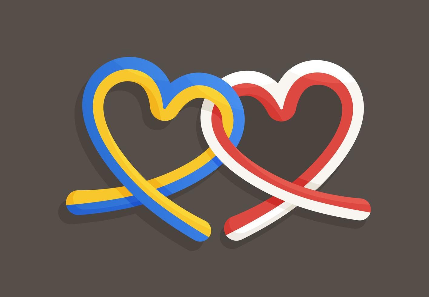 amistad entre ucrania y polonia. ilustración vectorial de cintas en forma de corazón con banderas de polonia y ucrania. vector