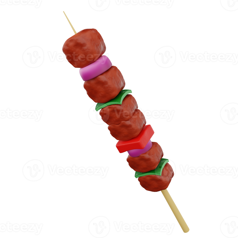 3d rendering of brochette meat fast food icon png