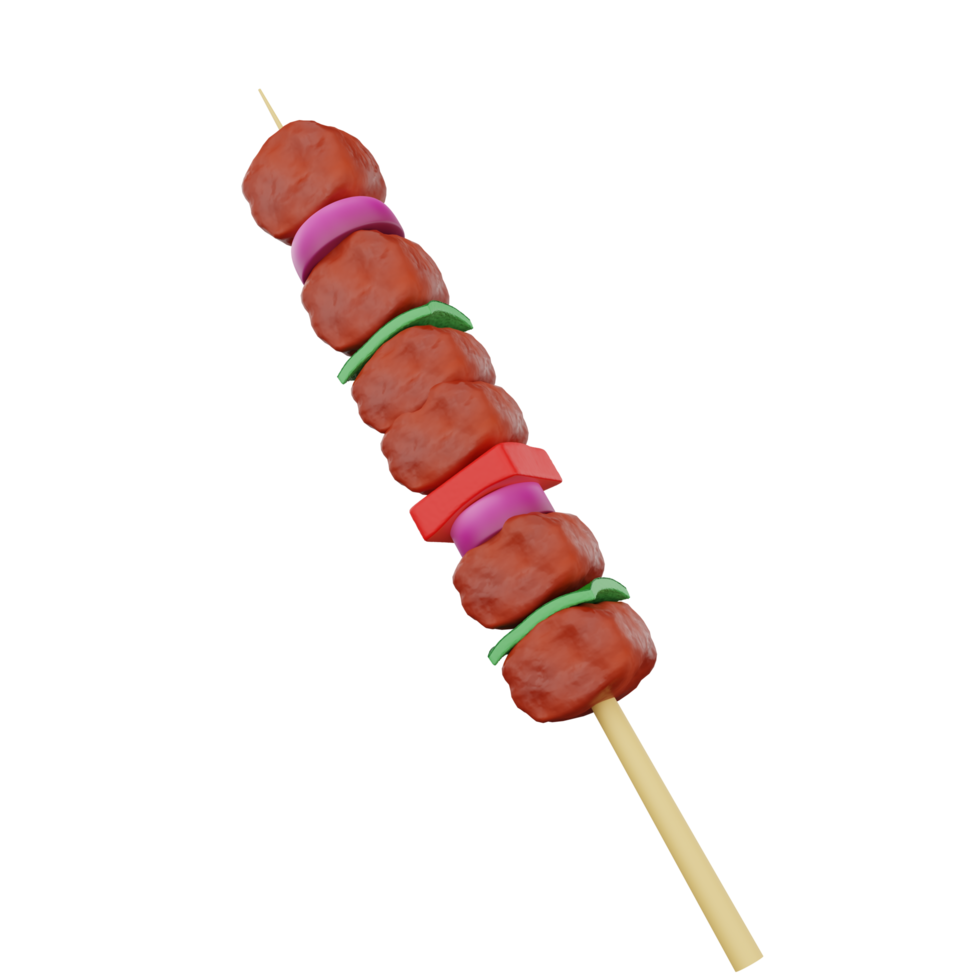 3d rendering of brochette meat fast food icon png