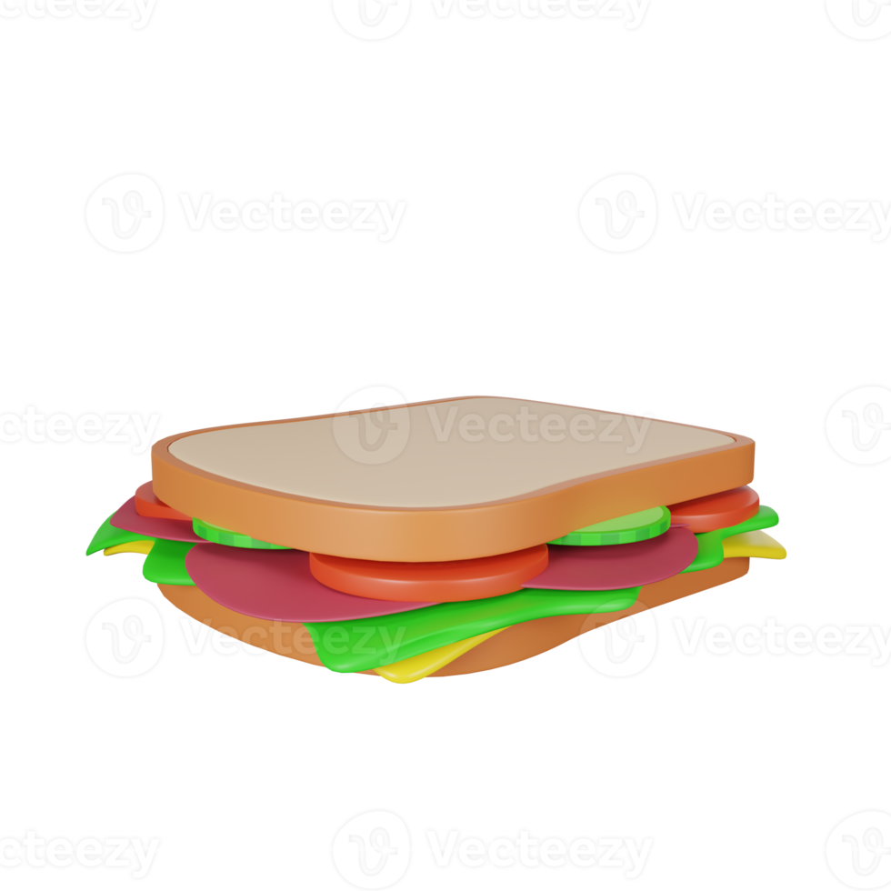 3d rendering of sandwich fast food icon png