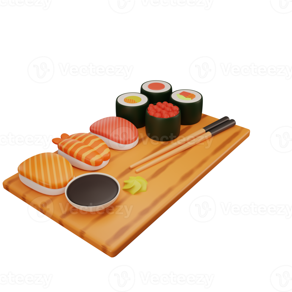 3d rendering of sushi fast food icon png