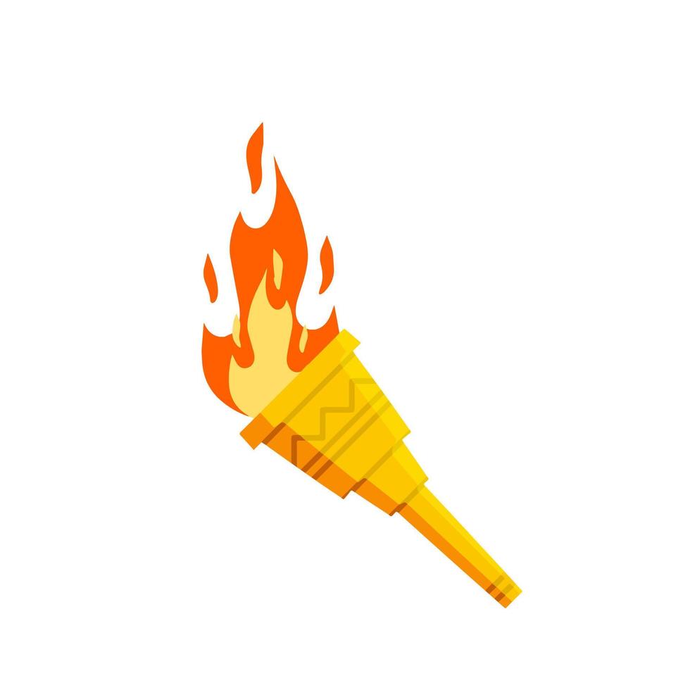 Torch with fire. Olympic flame. Greek Symbol of sports competitions. The concept of light and knowledge. Flat cartoon illustration vector