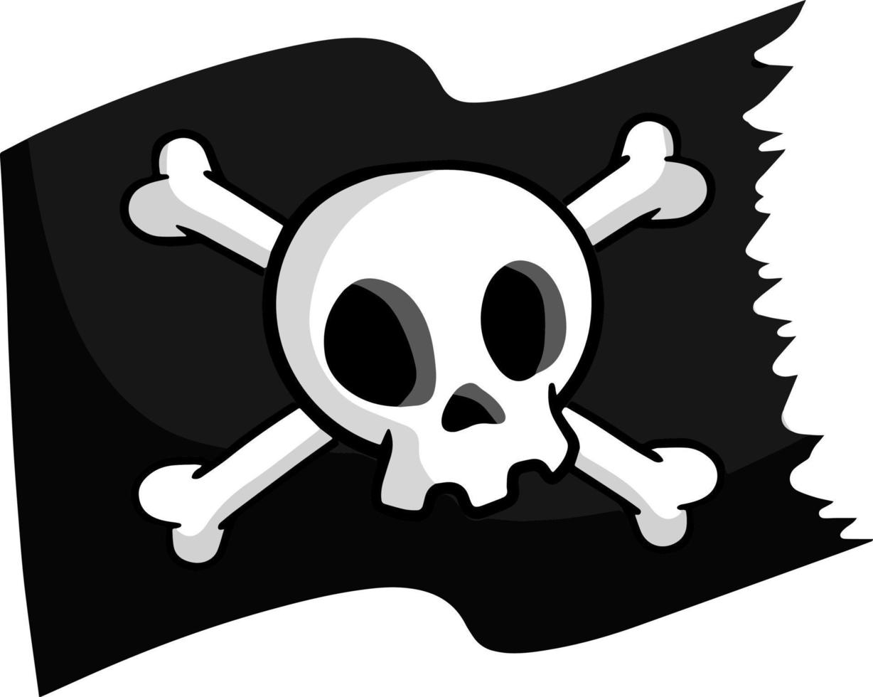bandera pirata. cráneo y huesos en cinta negra. elemento de la muerte.  emblema y símbolo de robo y ladrón. ilustración plana de dibujos animados. bandera  pirata 13996005 Vector en Vecteezy