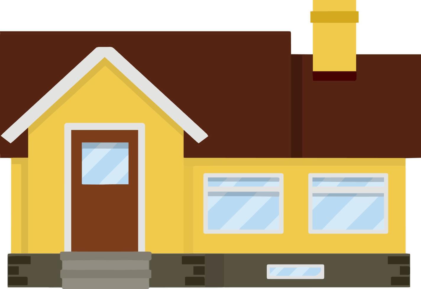 Cozy suburban house. Element of urban landscape. Small town and yellow house. Building with brown roof and porch. Cottage and Villa vector