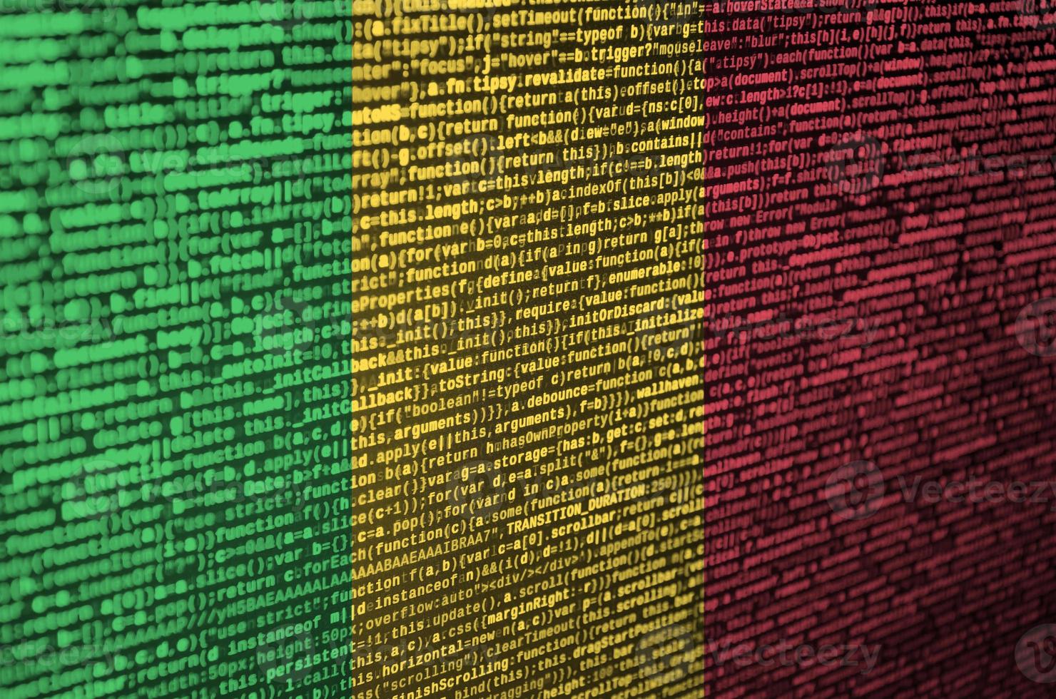 Mali flag is depicted on the screen with the program code. The concept of modern technology and site development photo