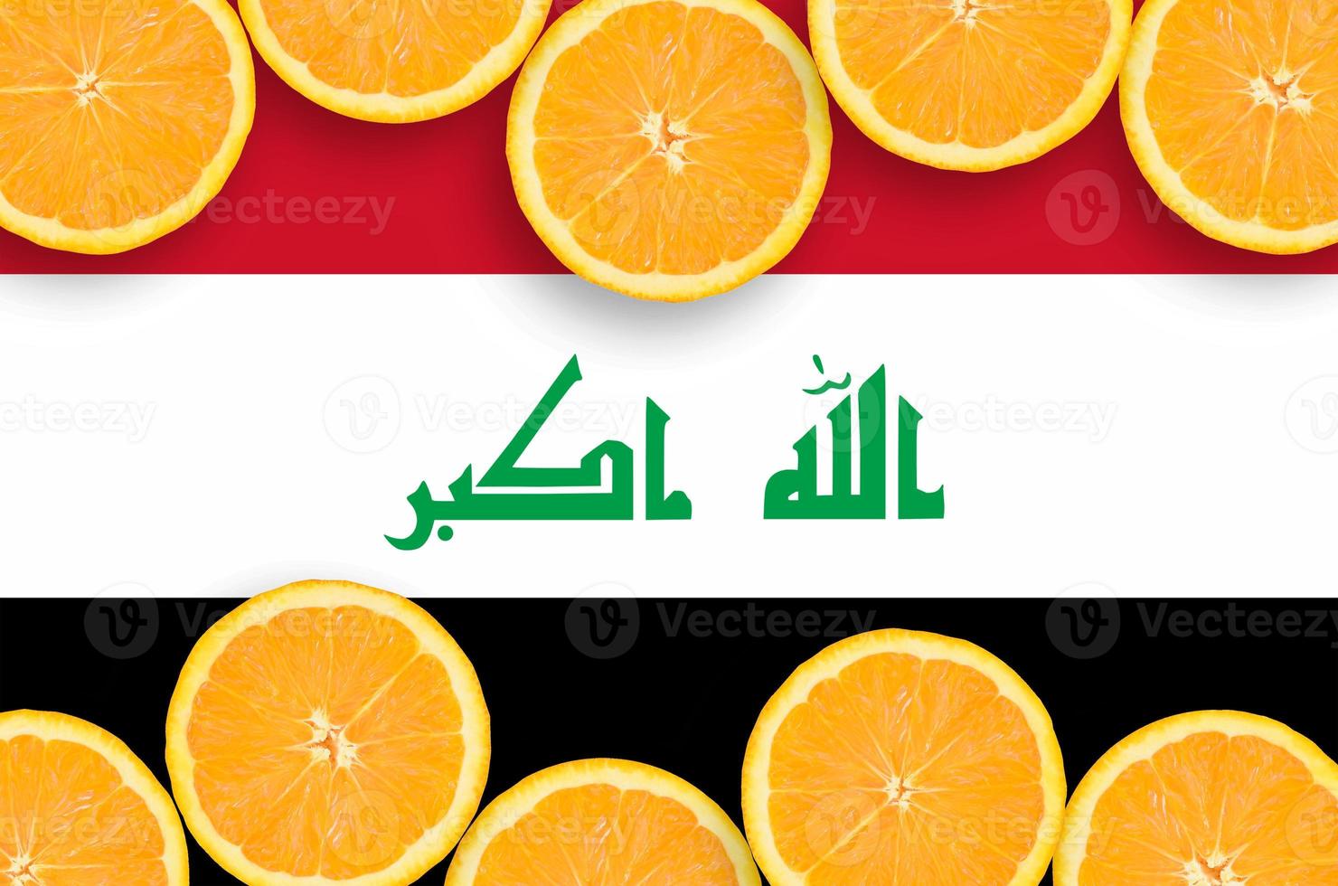 Iraq flag in citrus fruit slices horizontal frame photo
