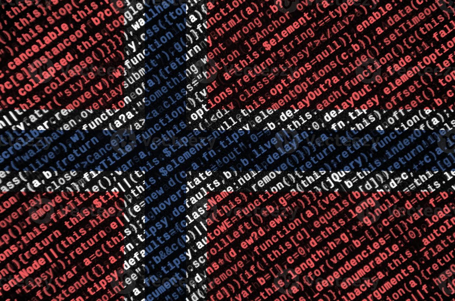 Norway flag is depicted on the screen with the program code. The concept of modern technology and site development photo