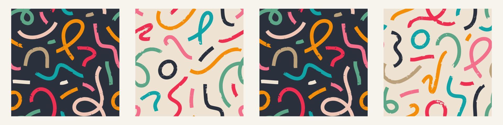 Set of Aesthetic Contemporary printable seamless pattern with abstract Minimal elegant line brush stroke shapes and line in retro colors. vector