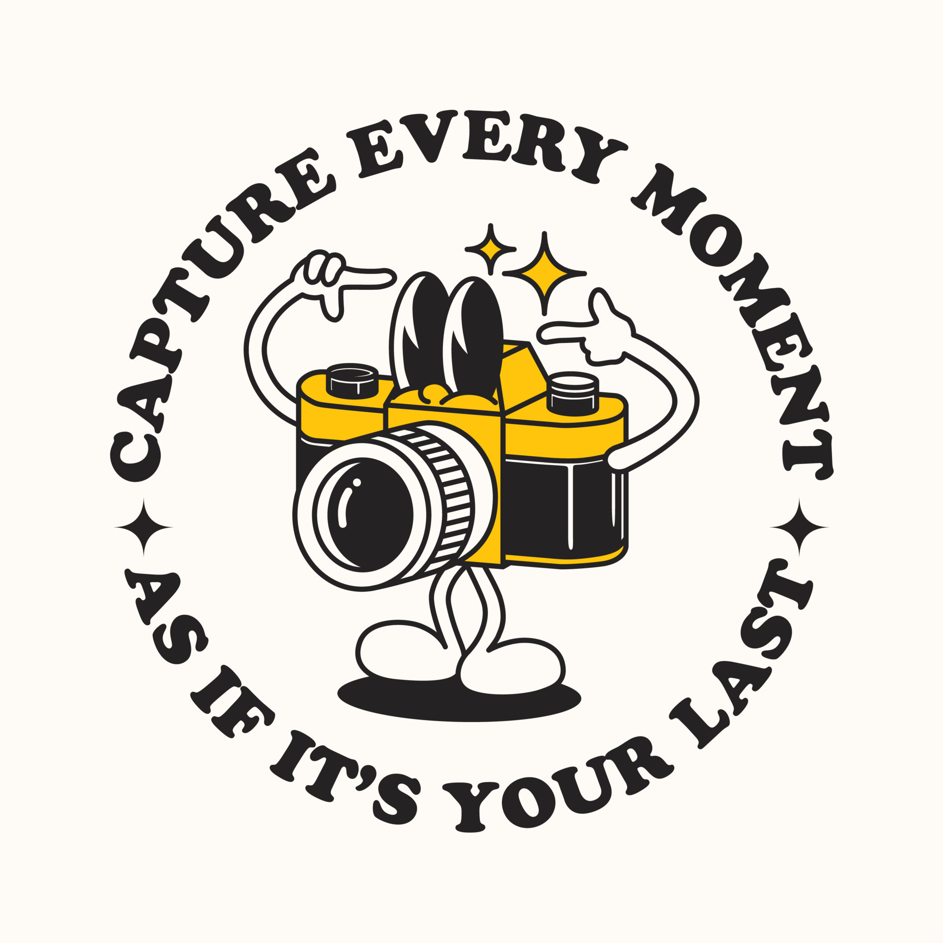 Hand drawn funny flat trendy cartoon mascot of analog camera ...